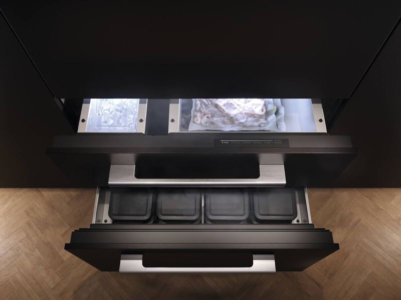 Miele 36" MasterCool bottom-mount unit, model KFMC 3846 L — built-in bottom mounts specified and installed by iKitchen Cabinetry, view 3