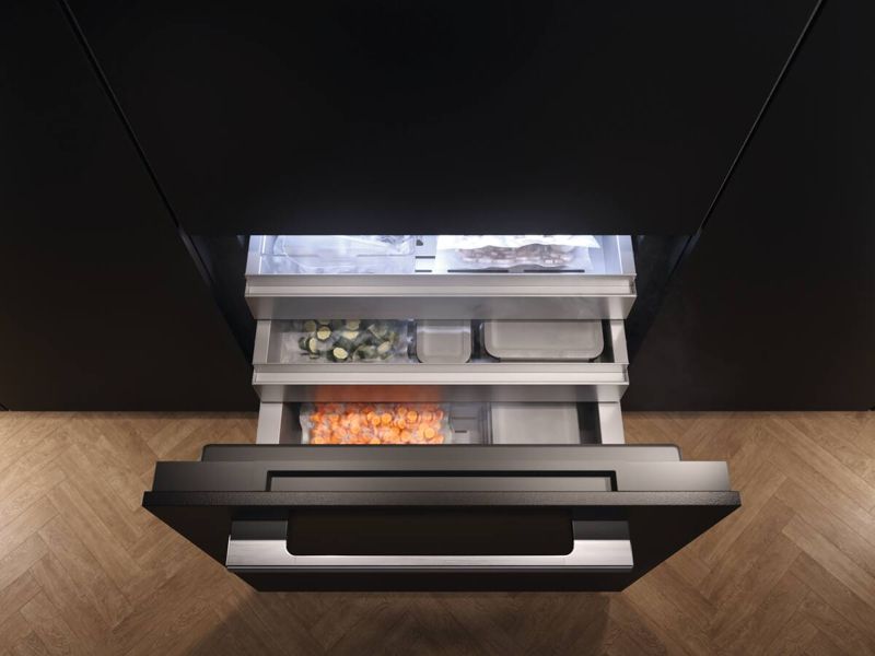 Miele 30" MasterCool bottom-mount unit, model KFMC 3632 R — built-in bottom mounts specified and installed by iKitchen Cabinetry, view 3