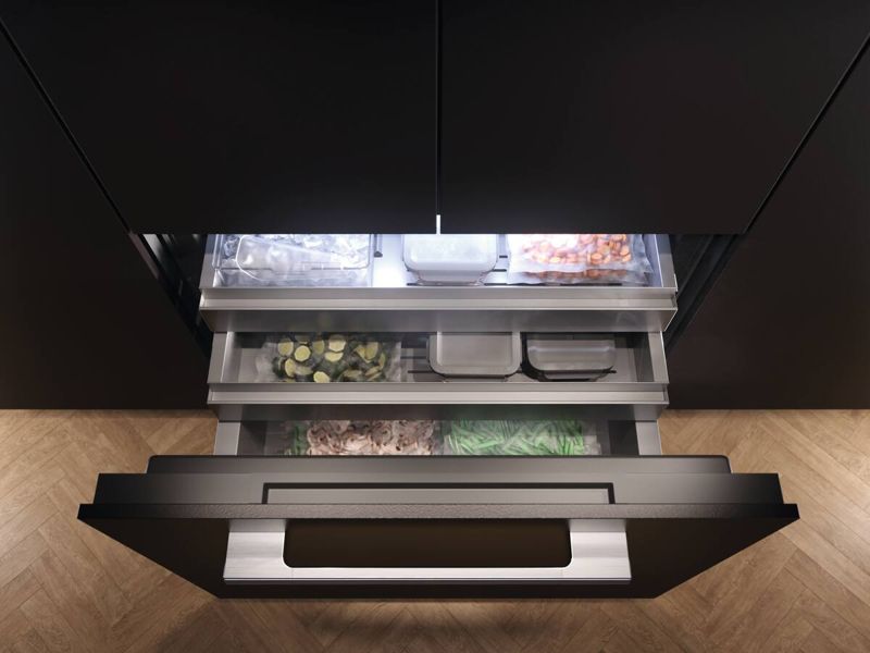 Miele 36" MasterCool FrenchDoor bottom-mount unit, model KFMC 3642 FD — built-in bottom mounts specified and installed by iKitchen Cabinetry, view 3
