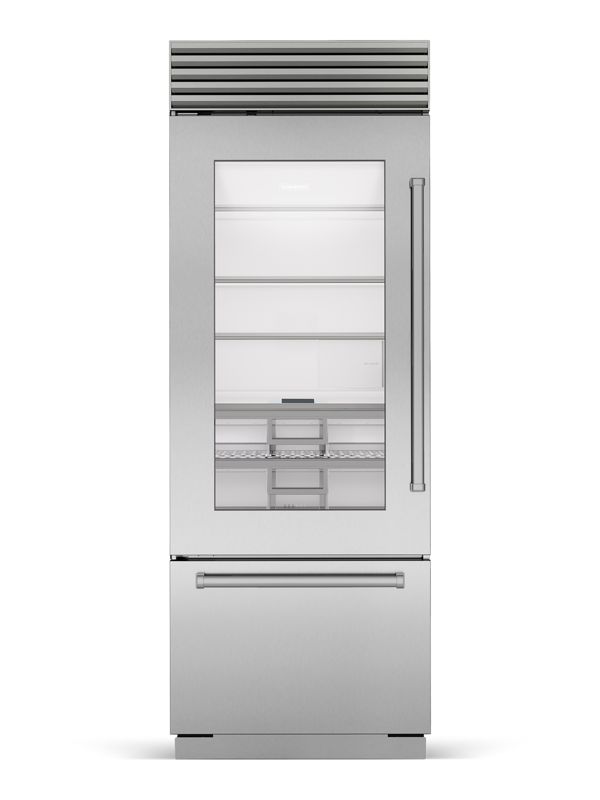 Sub-Zero Classic Over-and-Under Refrigerator/Freezer with Glass Door, model CL50UG — over-and-under specified and installed by iKitchen Cabinetry