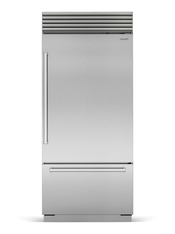 Sub-Zero 36" Classic Over-and-Under Refrigerator/Freezer, model CL3650U/S/P/R — over-and-under specified and installed by iKitchen Cabinetry