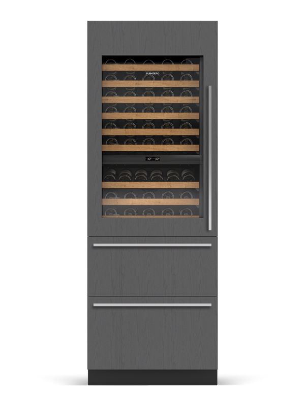 Sub-Zero Designer Wine Storage with Refrigerator Drawers, model DET50WRG — wine storage specified and installed by iKitchen Cabinetry