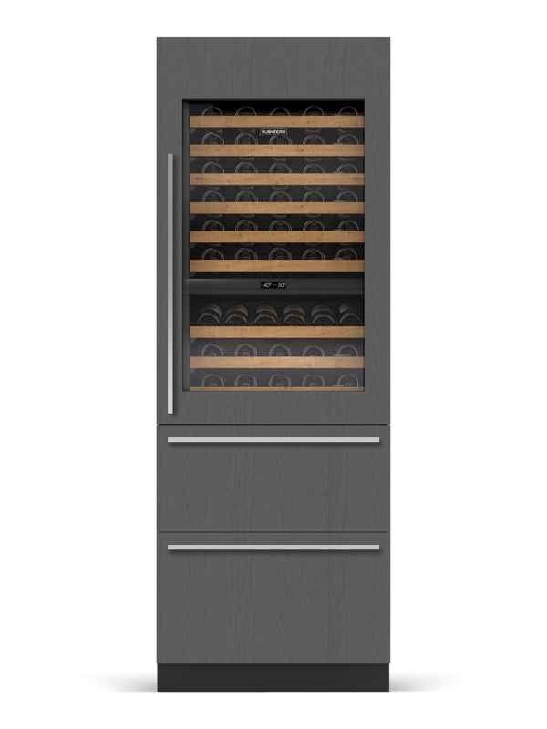 Sub-Zero 30" Designer Wine Storage with Refrigerator Drawers - Panel Ready, model DET3050WR/R — wine storage specified and installed by iKitchen Cabinetry, view 2