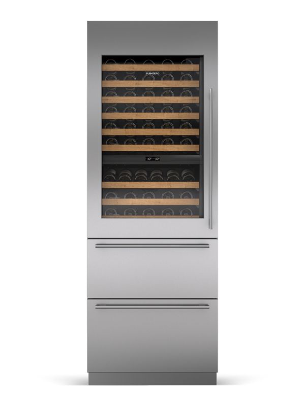 Sub-Zero 30" Designer Wine Storage with Refrigerator Drawers - Panel Ready, model DET3050WR/L — wine storage specified and installed by iKitchen Cabinetry, view 2