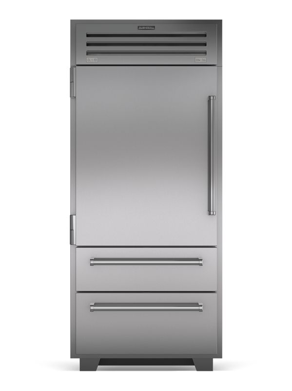 Sub-Zero 36" PRO Refrigerator/Freezer, model PRO3650/LH — over-and-under specified and installed by iKitchen Cabinetry