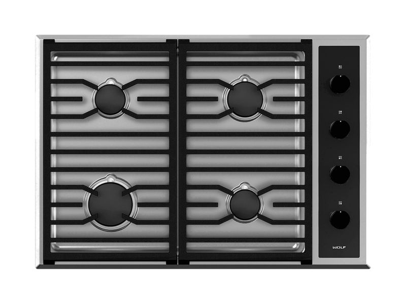 Wolf 30" Transitional Gas Cooktop - 4 Burners, model CG304T/S/LP — cooktops & rangetops & modules specified and installed by iKitchen Cabinetry