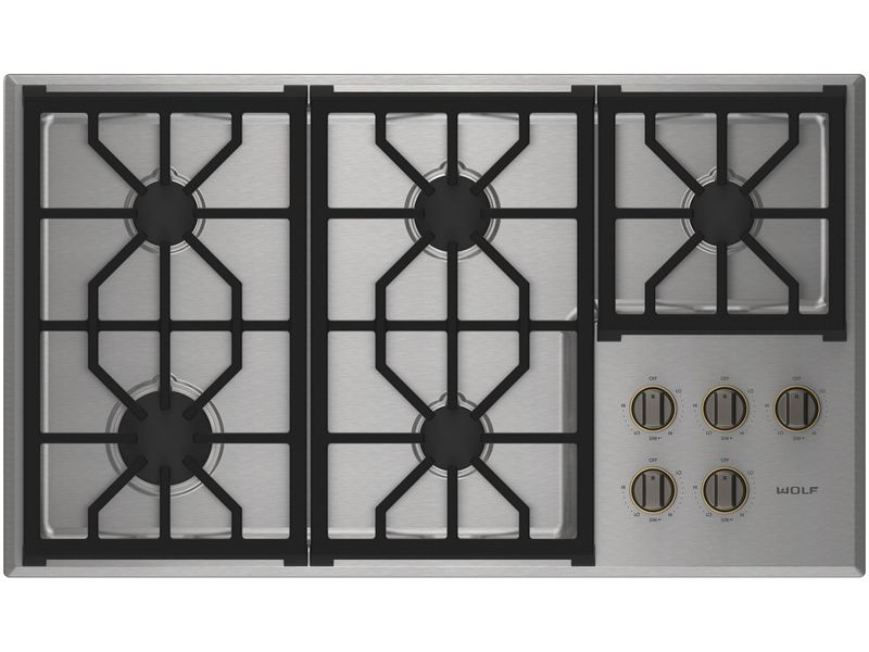 Wolf 36" Professional Gas Cooktop - 5 Burners, model CG365P/S — cooktops & rangetops & modules specified and installed by iKitchen Cabinetry, view 2