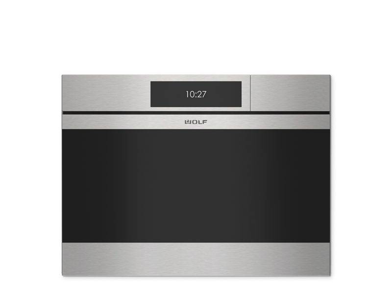 Wolf 24" M Series Contemporary Stainless Steel Handleless Convection Steam Oven, model CSO2450CM/S — built-in ovens specified and installed by iKitchen Cabinetry