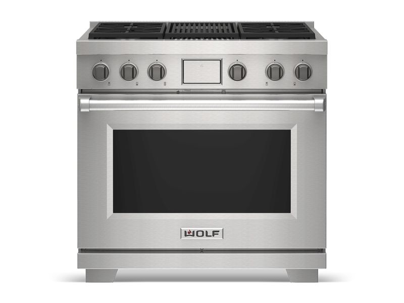 Wolf 36" Dual Fuel Range - 4 Burners and Infrared Charbroiler, model DF36450C/S/P/LP — ranges specified and installed by iKitchen Cabinetry, view 3