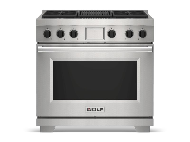 Wolf 36" Dual Fuel Range - 4 Burners and Infrared Charbroiler, model DF36450C/S/P/LP — ranges specified and installed by iKitchen Cabinetry, view 4