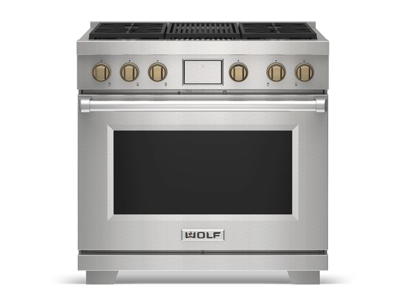 Wolf 36" Dual Fuel Range - 4 Burners and Infrared Charbroiler, model DF36450C/S/P/LP — ranges specified and installed by iKitchen Cabinetry, view 5