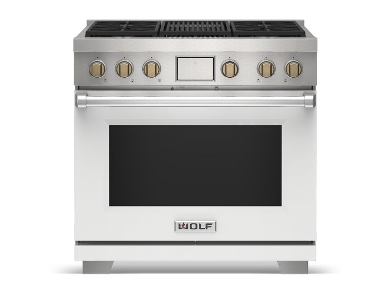 Wolf 36" Dual Fuel Range - 4 Burners and Infrared Griddle, model DF36450G/S/P — ranges specified and installed by iKitchen Cabinetry, view 3