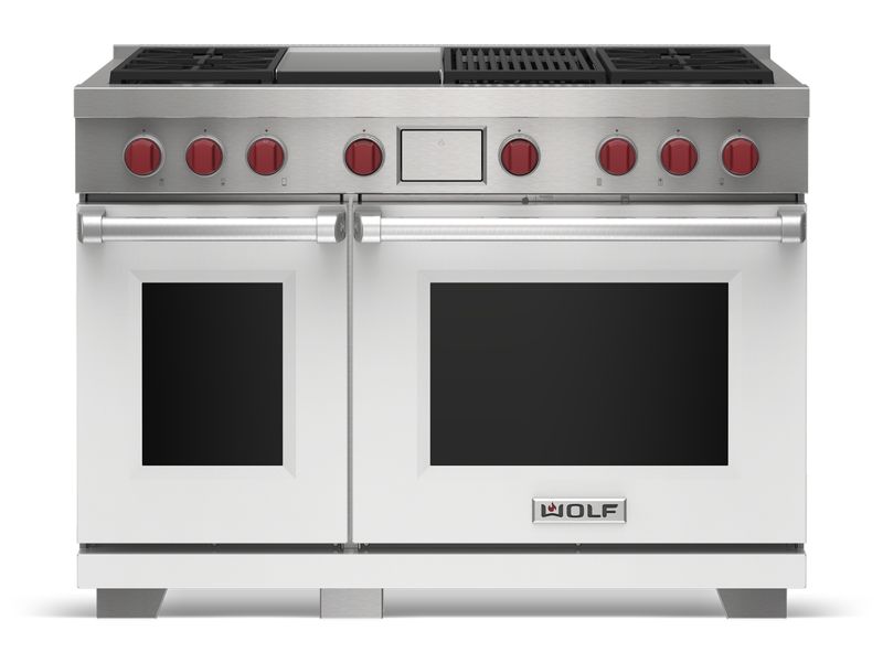 Wolf 48" Dual Fuel Range - 4 Burners, Infrared Charbroiler and Infrared Griddle, model DF48450CG/S/P — ranges specified and installed by iKitchen Cabinetry, view 2