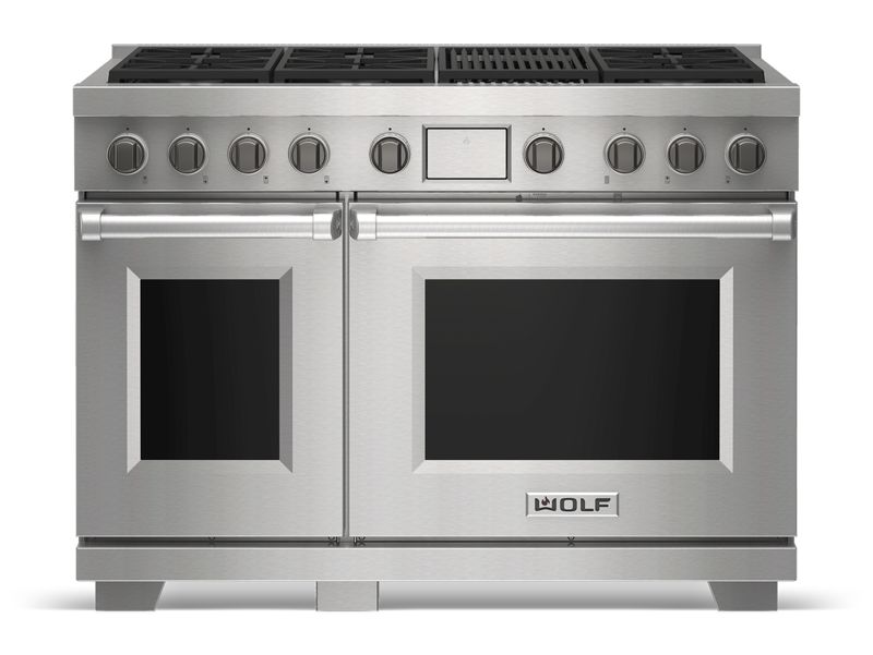 Wolf 48" Dual Fuel Range - 6 Burners and Infrared Charbroiler, model DF48650C/S/P/LP — ranges specified and installed by iKitchen Cabinetry