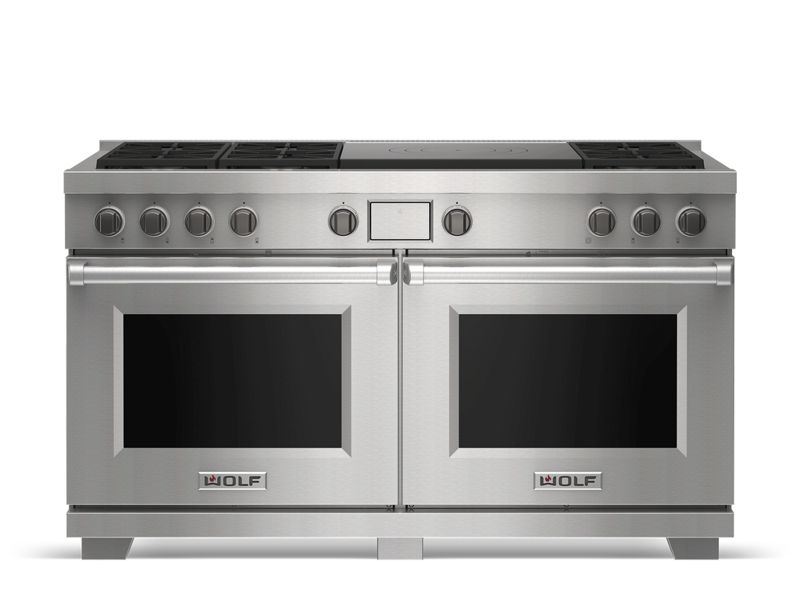 Wolf 60" Dual Fuel Range - 6 Burners and French Top, model DF60650F/S/P/LP — ranges specified and installed by iKitchen Cabinetry