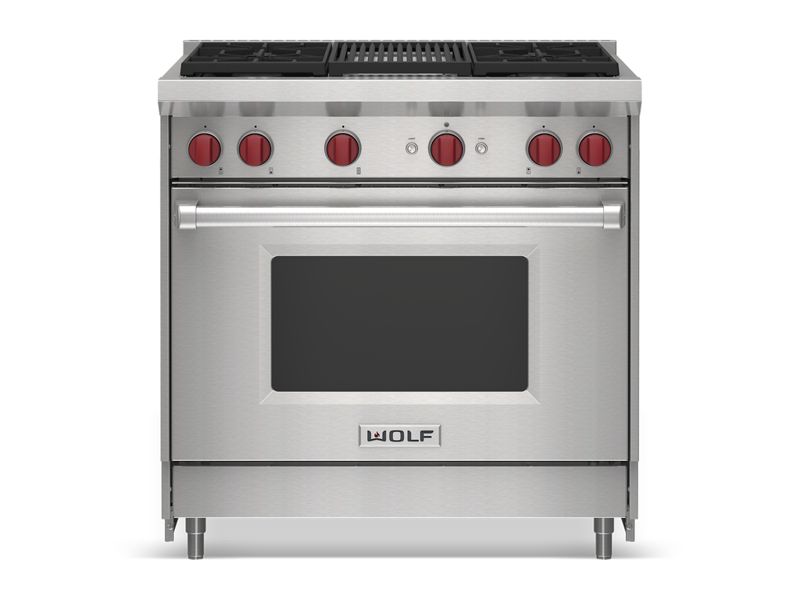 Wolf 36" Gas Range - 4 Burners and Infrared Charbroiler, model GR364C — ranges specified and installed by iKitchen Cabinetry, view 3