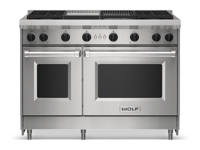 Wolf 48" Gas Range - 4 Burners, Infrared Charbroiler and Infrared Griddle, model GR484CG-LP — ranges specified and installed by iKitchen Cabinetry, view 2