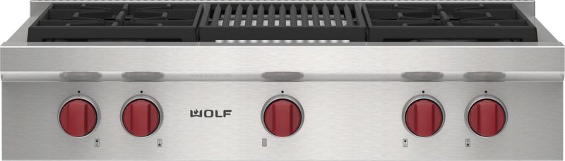 Wolf 36" Sealed Burner Rangetop - 4 Burners and Infrared Charbroiler, model SRT364C-LP — ranges specified and installed by iKitchen Cabinetry