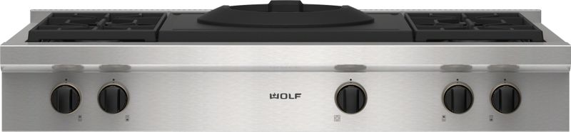 Wolf 48" Sealed Burner Rangetop - 4 Burners and Wok Burner, model SRT484W — ranges specified and installed by iKitchen Cabinetry