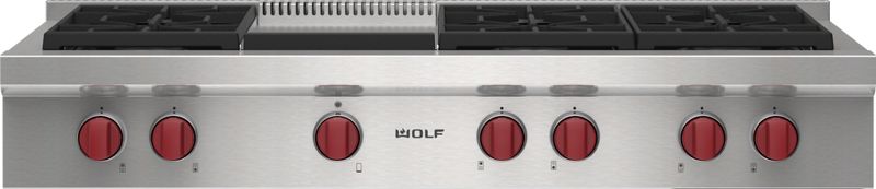 Wolf 48" Sealed Burner Rangetop - 6 Burners and Infrared Griddle, model SRT486G-LP — ranges specified and installed by iKitchen Cabinetry, view 5