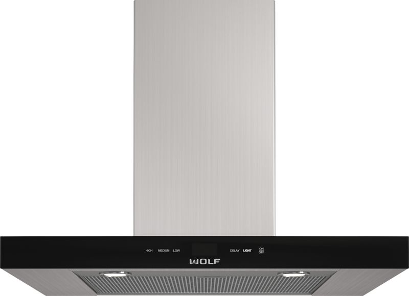 Wolf 30" Cooktop Wall Hood - Black, model VW30B — ventilation specified and installed by iKitchen Cabinetry