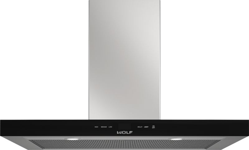 Wolf 36" Cooktop Wall Hood - Black, model VW36B — ventilation specified and installed by iKitchen Cabinetry