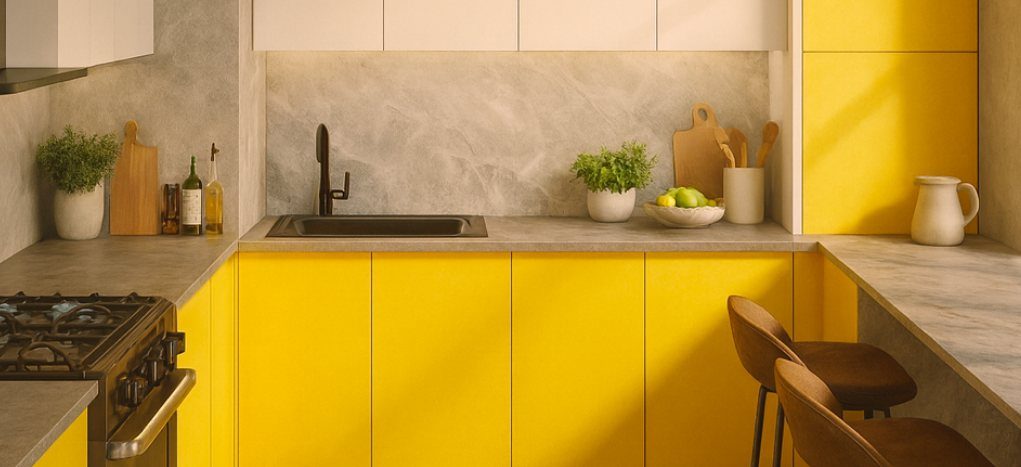 AGT Soft Touch Yellow 739 — decorative furniture panel for custom cabinetry, view 4