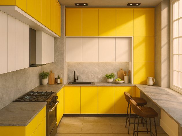 AGT Soft Touch Yellow 739 — decorative furniture panel for custom cabinetry, view 5