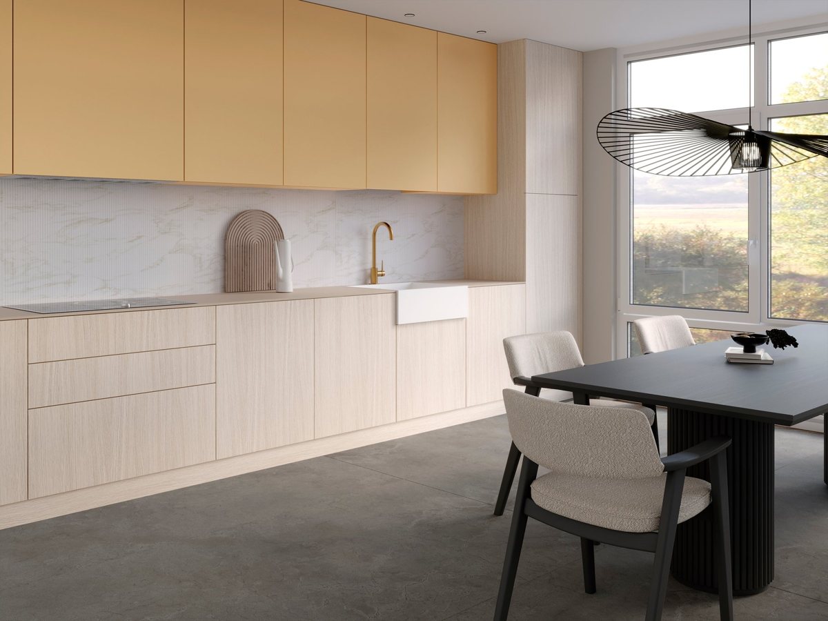 Light ALVIC Velázquez 01 SYNCRON oak cabinetry with a stone-effect worktop