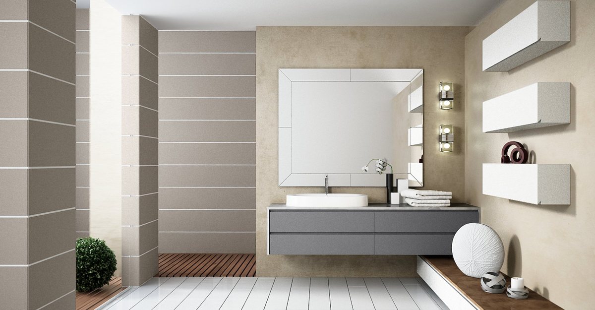 Bathroom in ALVIC Antracita MD with lighter Basalto MD and Blanco MD ZENIT units