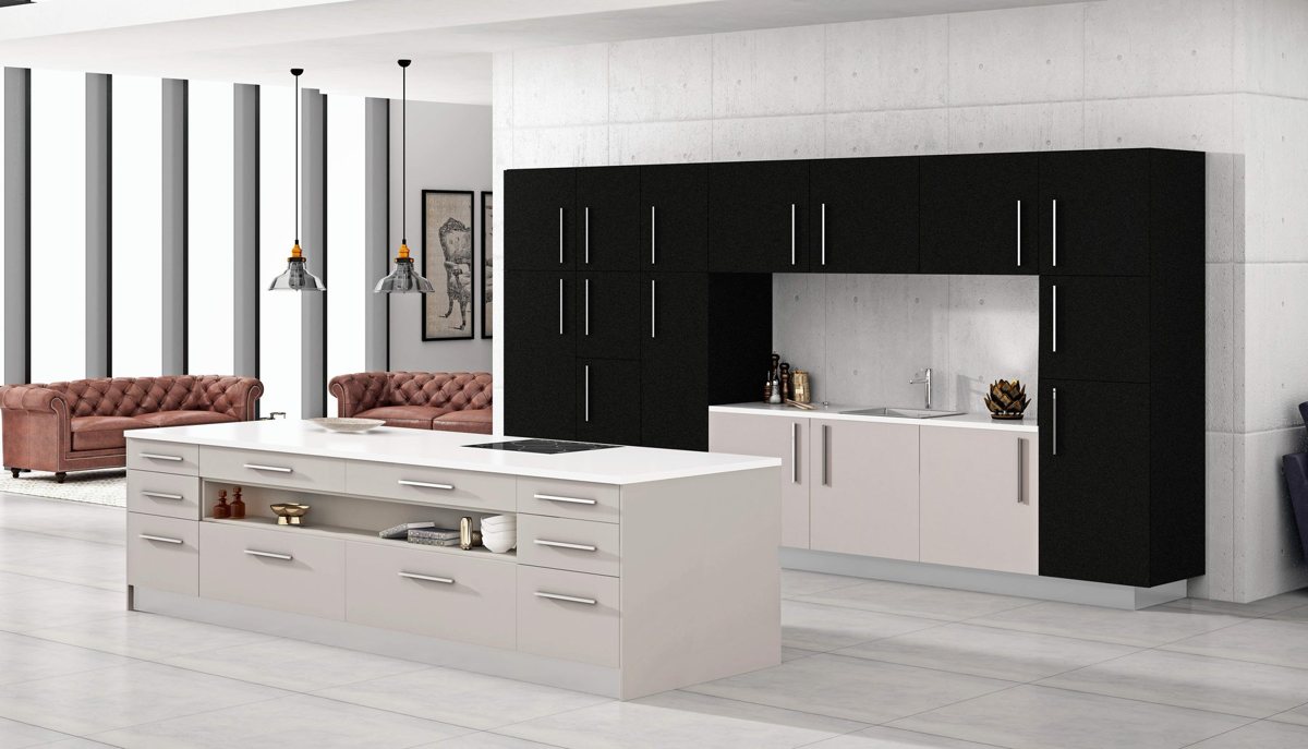 ALVIC Cashmere MD ZENIT fronts paired with black cabinetry