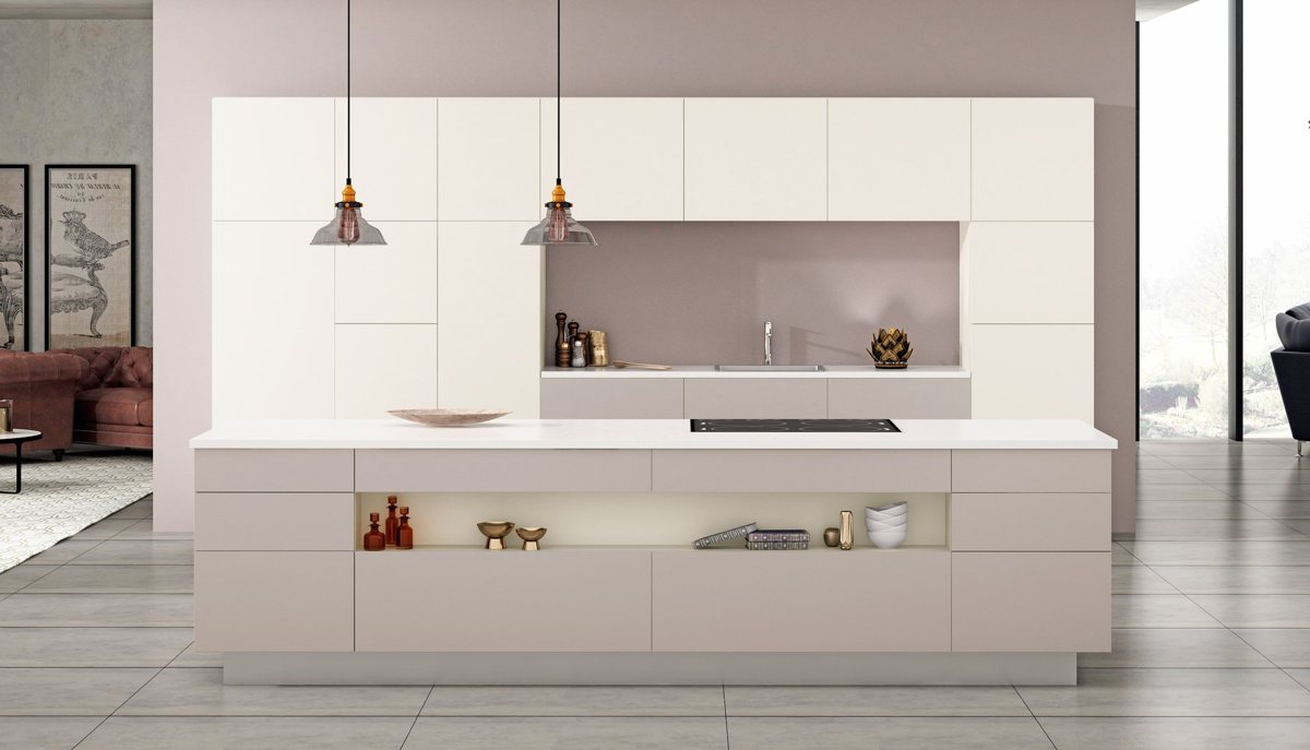 Off-white ALVIC Magnolia MD kitchen cabinetry paired with Cashemire fronts