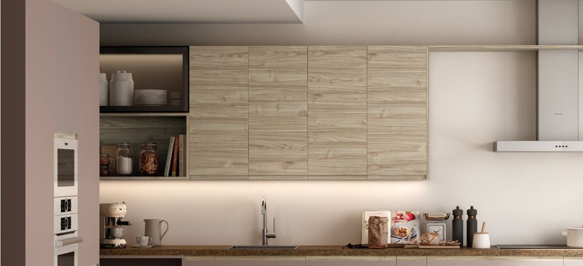 ALVIC Nocce 01 textured wood cabinetry with visible knots and Highland grain