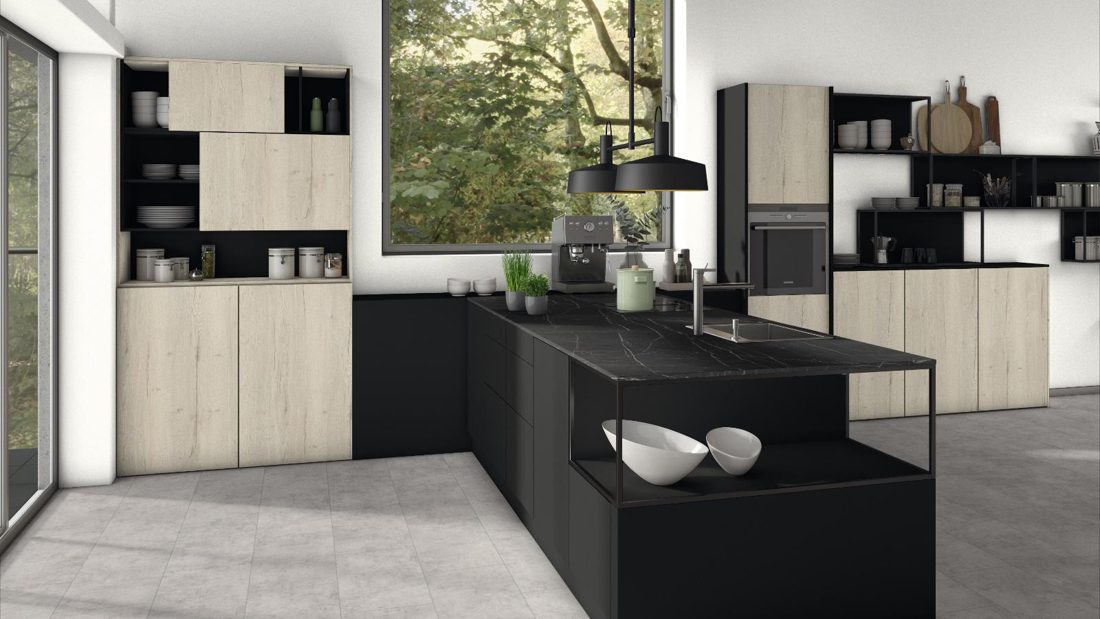 EGGER F206 PM Black Pietra Grigia — material / stone reproduction panel decor for custom cabinetry (3D view)