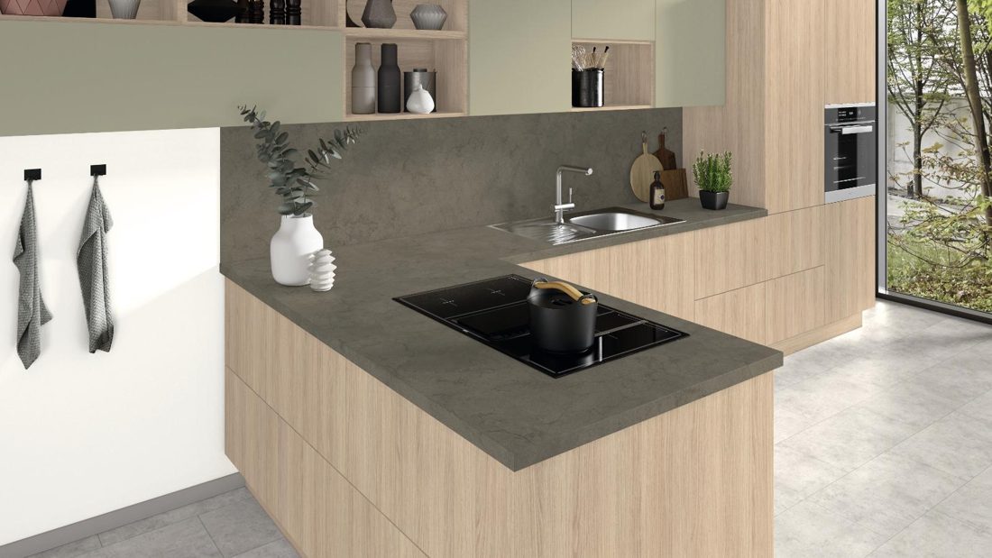 EGGER F251 ST9 Taupe Gavi Stone — material / stone reproduction panel decor for custom cabinetry (3D view)