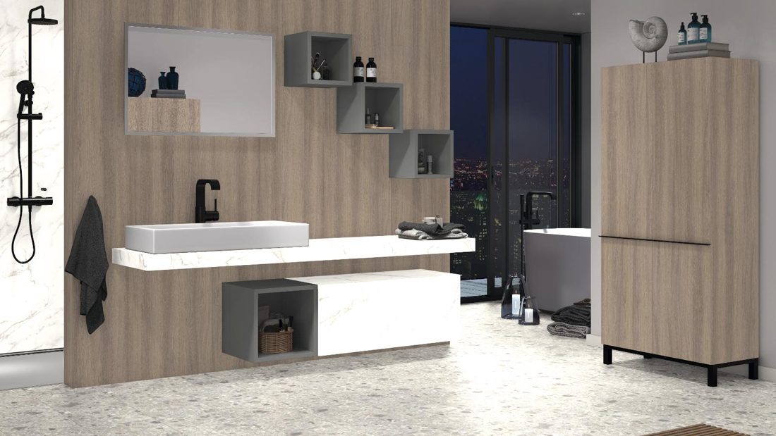 EGGER F800 ST9 Crystal Marble — material / stone reproduction panel decor for custom cabinetry (3D view)