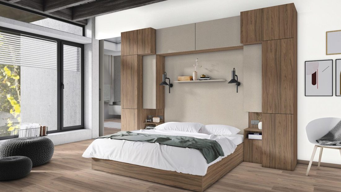 EGGER H3710 ST12 Natural Carini Walnut — woodgrain reproduction panel decor for custom cabinetry (3D view)