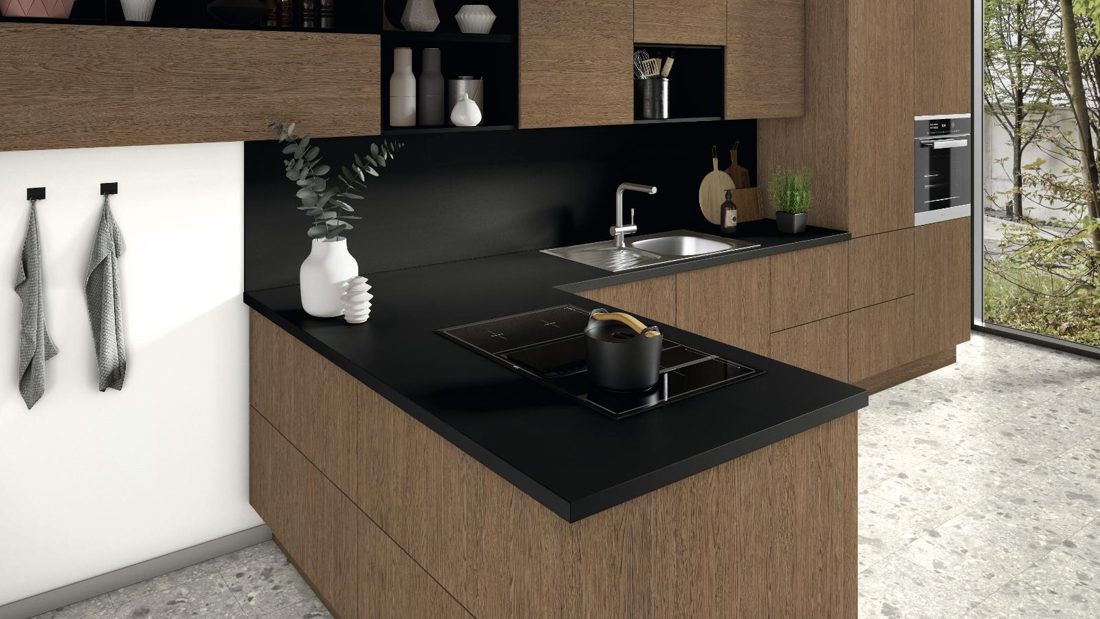 EGGER U999 ST78 Black — uni colour panel decor for custom cabinetry (3D view)