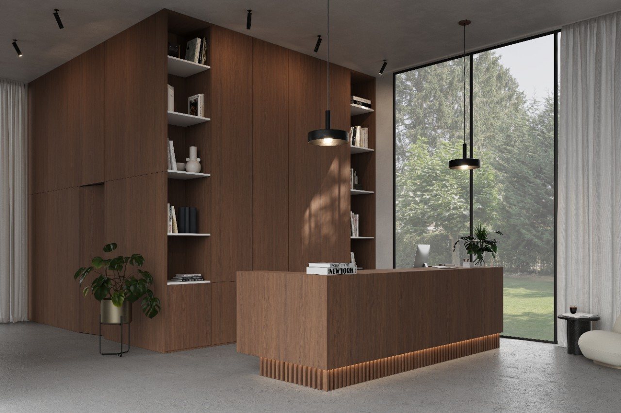 Master Oak natural copper 0H926 rift oak cabinetry panel — iKitchen Cabinetry (in a room)