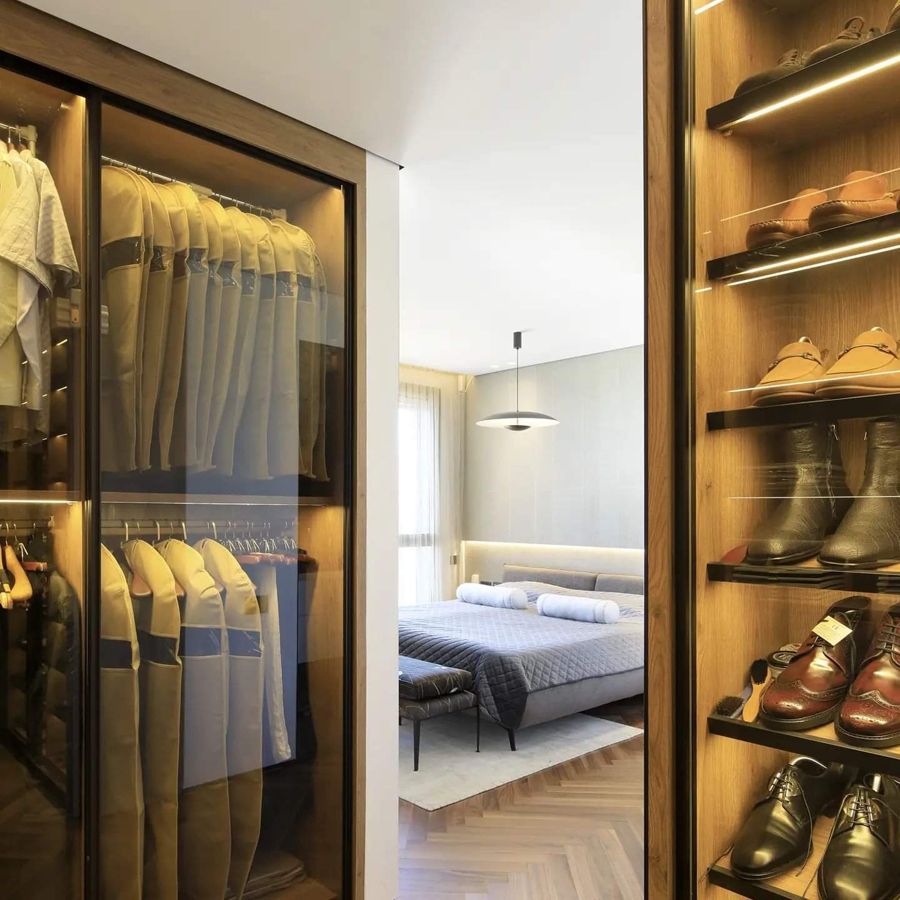 Bronze Glass Dressing Room — walk-in closets by iKitchen Cabinetry, view 3