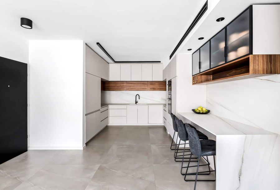 Cream and Walnut Apartment — custom kitchens, built-ins & wall units by iKitchen Cabinetry, view 3