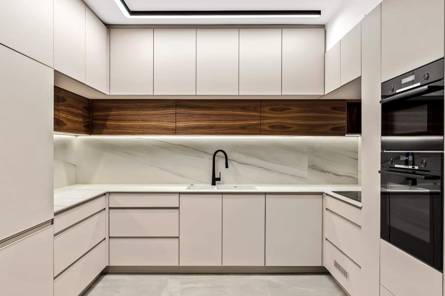 Cream and Walnut Apartment — custom kitchens, built-ins & wall units by iKitchen Cabinetry, view 9