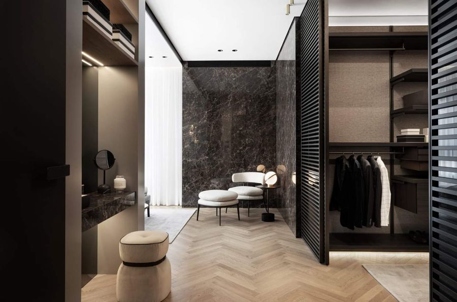 Dark Stone Master Suite — walk-in closets, built-ins & wall units, wall paneling by iKitchen Cabinetry, view 6