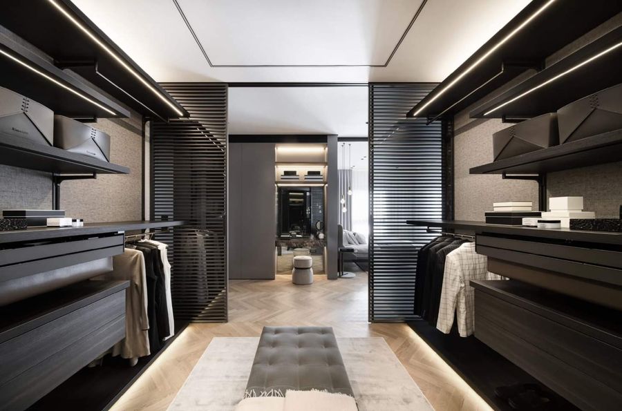 Dark Stone Master Suite — walk-in closets, built-ins & wall units, wall paneling by iKitchen Cabinetry, view 7