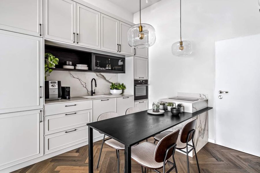 Fretwork and Blush Duplex — custom kitchens, built-ins & wall units, wall paneling, bathroom vanities by iKitchen Cabinetry, view 3