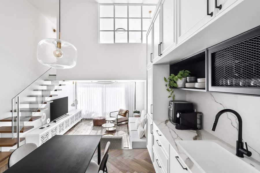 Fretwork and Blush Duplex — custom kitchens, built-ins & wall units, wall paneling, bathroom vanities by iKitchen Cabinetry, view 5