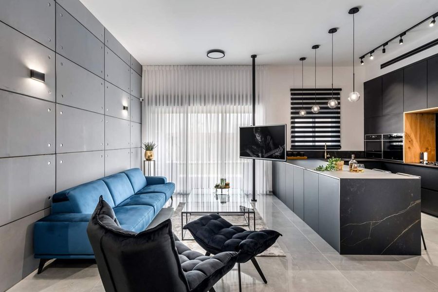 Petrol Blue and Brass Apartment — built-ins & wall units, bathroom vanities by iKitchen Cabinetry, view 4