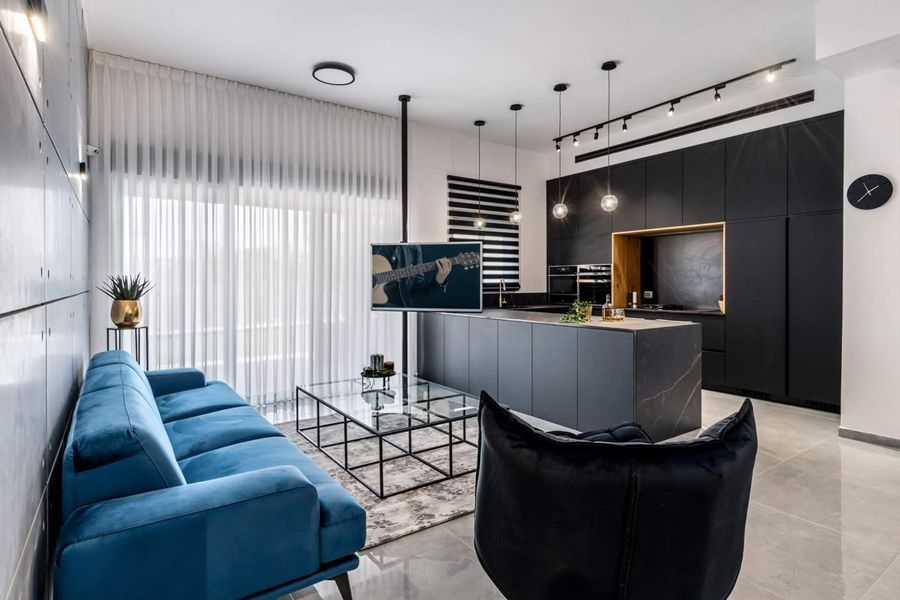 Petrol Blue and Brass Apartment — built-ins & wall units, bathroom vanities by iKitchen Cabinetry, view 5