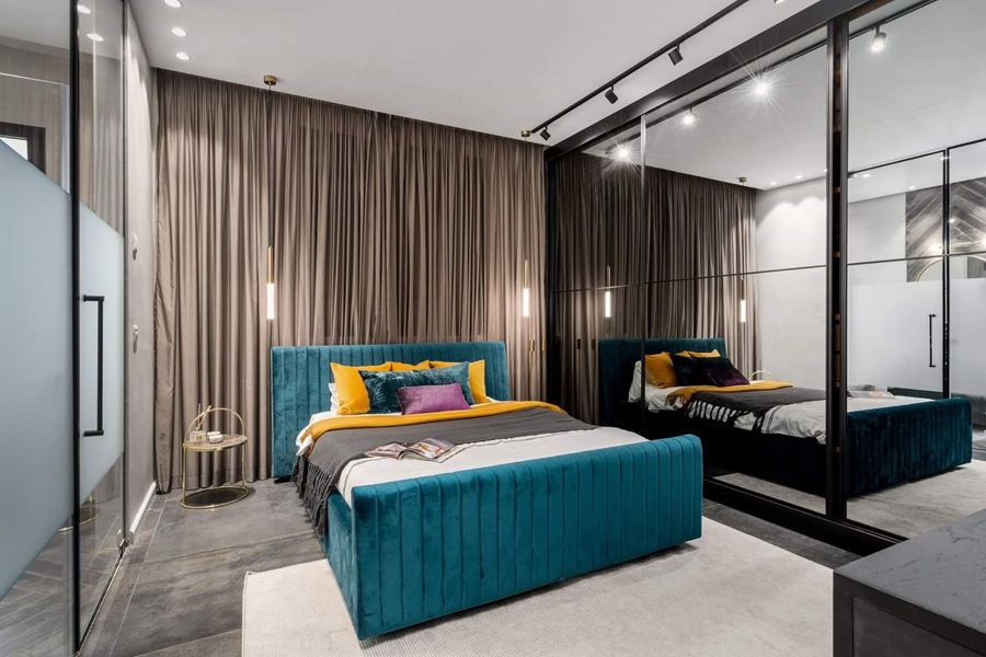 Teal and Brass Apartment — built-ins & wall units, bathroom vanities by iKitchen Cabinetry, view 7